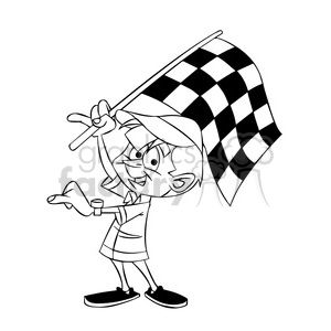 josh the cartoon character holding checkered flag black white