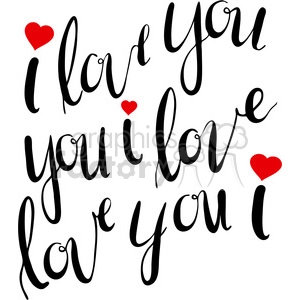 A decorative clipart image featuring the phrase 'I love you' written in elegant, cursive black text with small red hearts accenting the design.