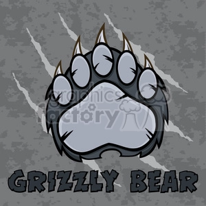 royalty free rf clipart illustration gray bear paw with claws vector illustration with scratches grunge background and text