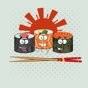illustration sushi roll set cartoon characters with chopsticks vector illustration with background