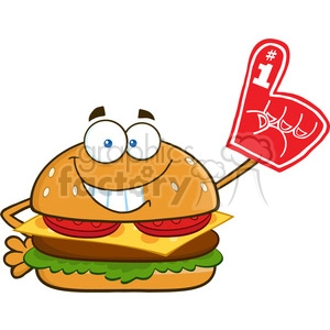Cartoon Cheeseburger with Foam Finger