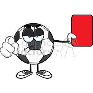 soccer ball cartoon mascot character referees pointing and showing red card vector illustration isolated on white background