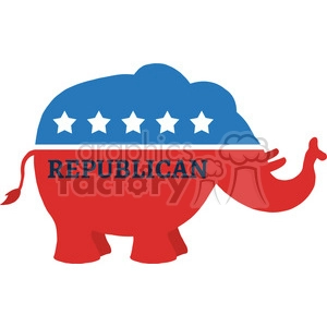 Clipart image of an elephant featuring the Republican Party symbol. The elephant is colored in red and blue with four white stars on the blue section and the word 'REPUBLICAN' written across the body.
