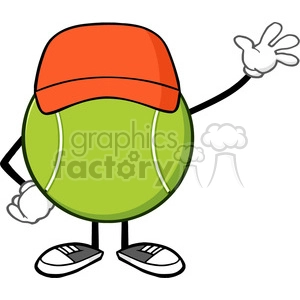 tennis ball faceless cartoon character with hat waving vector illustration isolated on white background