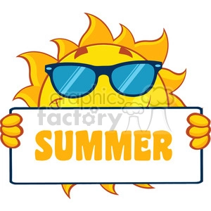 cute sun cartoon mascot character holding a sign with text summer vector illustration isolated on white background