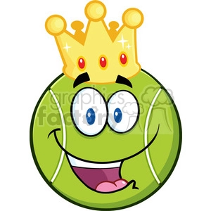 happy tennis ball cartoon character with a golden crown vector illustration isolated on white