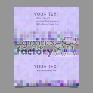 Clipart image of a digital business card template. The business card has a modern design with a mosaic pattern of colored squares, mainly in shades of purple, blue, and green. The template includes placeholder text for contact details such as name, phone number, email, and address.