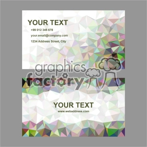 An abstract geometric design business card template with a pastel color palette. The design features a polygonal pattern and space for custom text, including name, contact information, and web address.