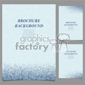 An image of three brochure backgrounds with a grid and mosaic pattern in light blue shades. The brochures have a consistent design with placeholder text in the center.
