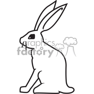 This is a black and white clipart image of a sitting rabbit. The rabbit is outlined with simple lines and has large ears pointed backward.