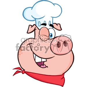 The clipart image depicts a cheerful cartoon pig wearing a chef's hat and a red neckerchief, indicating it might be a cook or chef character often used for restaurant or food-themed graphics.
