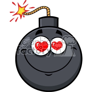 A clipart image of a cartoon bomb with a lit fuse, featuring a smiling face with heart-shaped eyes.