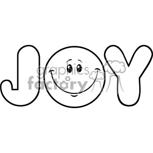 10840 Royalty Free RF Clipart Black And White Joy Logo With Smiley Face Cartoon Character Vector Illustration