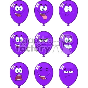 Set of purple ballons with different faces