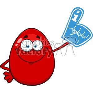 10981 Royalty Free RF Clipart Red Easter Egg Cartoon Mascot Character Wearing A Foam Finger Vector Illustration