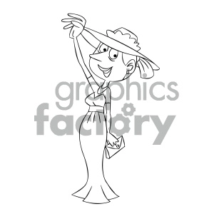 black and white cartoon woman in dress