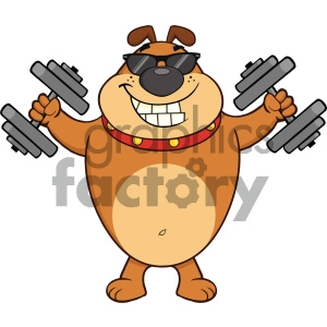 Cool Bulldog Cartoon with Dumbbells - Fitness and Exercise