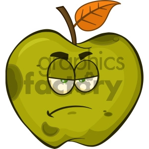 Royalty Free RF Clipart Illustration Grumpy Rotten Green Apple Fruit Cartoon Mascot Character Vector Illustration Isolated On White Background