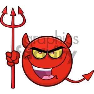 Royalty Free RF Clipart Illustration Red Devil Cartoon Smiley Face Character With Evil Expressions Holding A Trident Vector Illustration Isolated On White Background