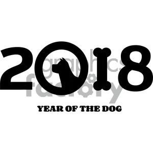 Clipart Illustration Year Of Dog 2018 Numbers Design With Dog Head Silhouette And Bone Vector Illustration Isolated On White Background