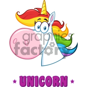 The clipart image features a cartoon-style representation of a unicorn's head with a rainbow-colored mane and a large, round, pink nose. The unicorn has big, expressive eyes with glasses, and a golden-yellow horn on top of its head. Below the unicorn's head, there's the word UNICORN in bold, purple letters with stars on each side.
