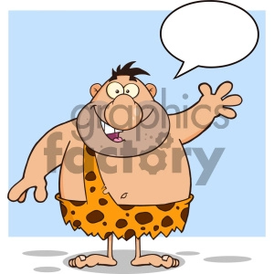 Funny Caveman Cartoon Character Waving With Speech Bubble Vector Illustration Isolated On White Background 1