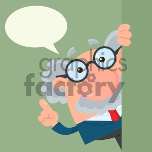 Professor Or Scientist Cartoon Character Looking Around Corner With Speech Bubble Vector Illustration Flat Design With Background