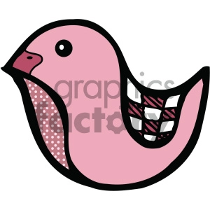 A clipart image of a pink bird with a patterned wing and beak.