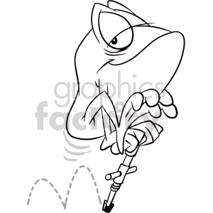 black and white frog using pogo stick cartoon character