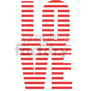 A red and white striped design forming the word 'LOVE' in block letters.