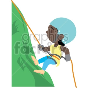 cartoon african american girl rock climbing