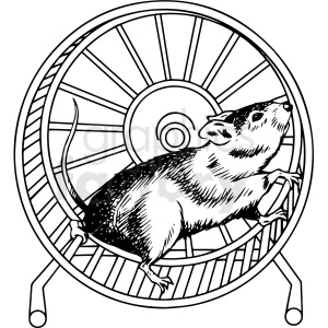 black and white rat running in wheel vector clipart