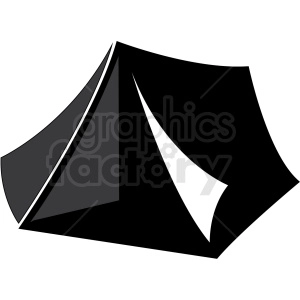 A clipart image of a black and gray geometric tent with simple, bold lines.