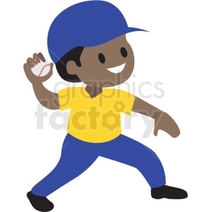 cartoon African American boy throwing baseball