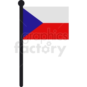 The image is a clipart of the Czech flag on a flagpole. It shows a simple graphic representation of the national flag of the Czech Republic, which consists of two horizontal bands of white and red with a blue triangle extending from the hoist side.