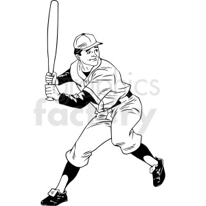 black and white retro baseball player vector clipart