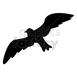 A black silhouette of a flying bird with wings fully extended, often used in designs and artwork to represent freedom or nature.