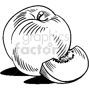 black and white peach slice vector clipart
