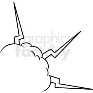 A clipart image depicting a cloud with zigzag lightning bolts striking out from it.