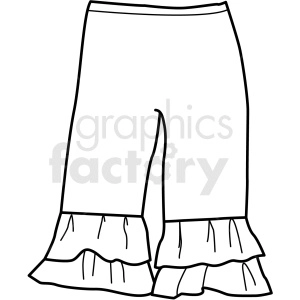 A black and white clipart illustration of a pair of pants with ruffled hems.
