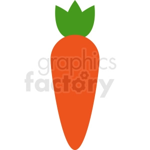 A clipart image of a simple, stylized carrot with an orange body and green leaves on top.