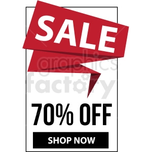 70 percent off sale shop now banner with black border icon vector clipart