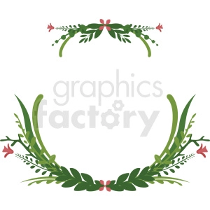 Clipart image featuring a floral decorative border with green leaves and pink flowers. The design consists of an upper and lower portion, perfect for use in invitations, cards, or other decorative purposes.