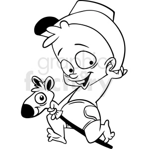 black and white cartoon baby cowboy vector clipart