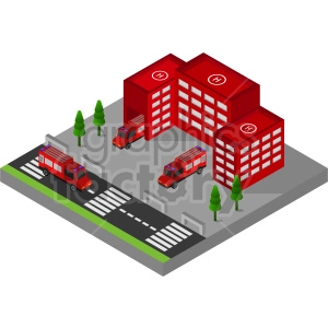 fire station isometric vector clipart