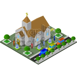 large church with road isometric vector graphic