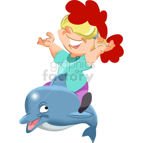 The clipart image shows a cartoon girl wearing a VR headset, riding a virtual dolphin. 