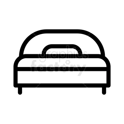 A simple black and white clipart image of a bed with a pillow.