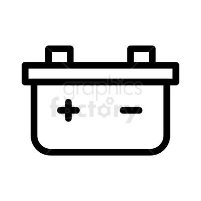 Clipart image of a car battery with positive and negative terminals depicted using simple black lines.