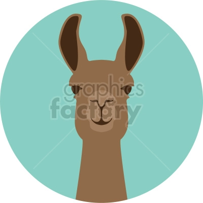 Illustration of a llama's head inside a teal circular background.